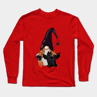 Halloween - Gnome  , Black Cat  and Spider Long Sleeve T-Shirt